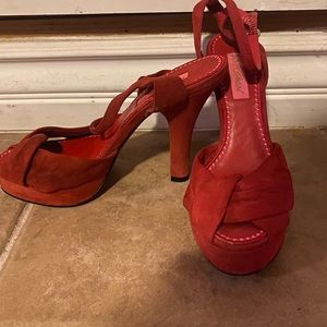 Betsey Johnson Red Suede Platform Heels